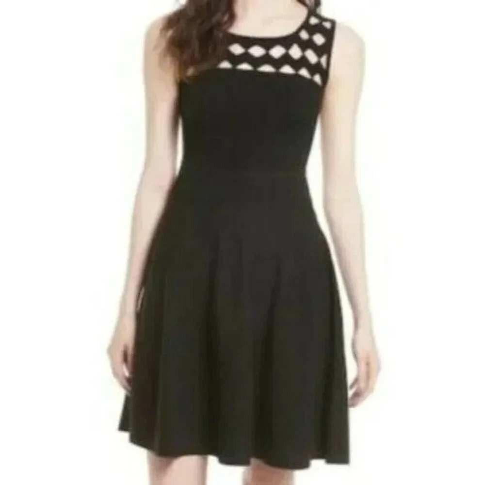 Milly Mini Dress Womens Small Black Lattice Cutout Sleeveless Knit Party